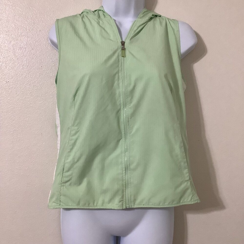 Y2K Green Workout Top S Hooded Sporty Tennis Prep Preppy Full Zip 2000s